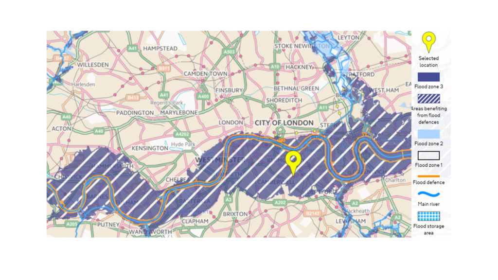 Map of London to help illustrate a flood risk assessment.