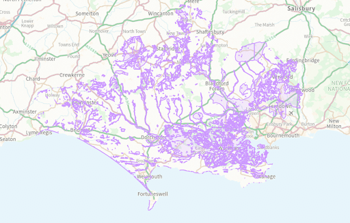 Areas within the Ground Water Susceptibility to Flooding layer.